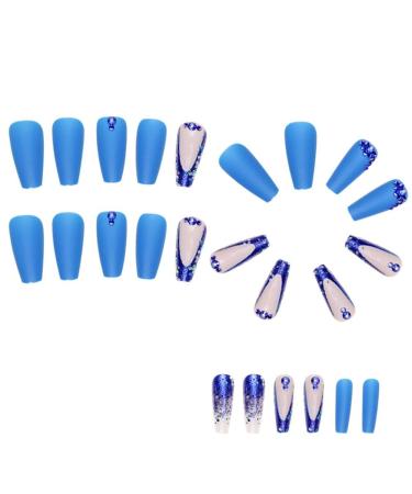 VENEKA Blue French Wearable Nails Wearable Press on Nails False Nail Tips Full Cover Nail Tips Art Finished Nails