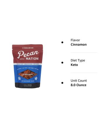 Pecan Nation Cinnamon Flavored Roasted Pecan Halves 8 oz - Natural Antioxidant-Rich Nut Snack, Non-GMO, Preservative-Free - 8 Ounce Pack - Buy Online on GoSupps.com