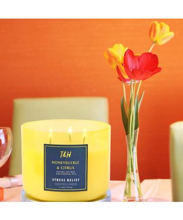 Large 3-Wick Aromatherapy Candles - Honeysuckle Citrus Stress Relief | Natural Soy Candles for Home - Relaxing Grapefruit & Mint Scent - Buy Online on GoSupps.com