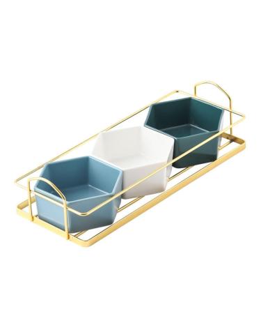 STOBAZA 1set Compartment Platter Platters Trays Fruit Container Sauce Plate Sauce Dish Snack Fruit Dish 30.3X13CM Golden