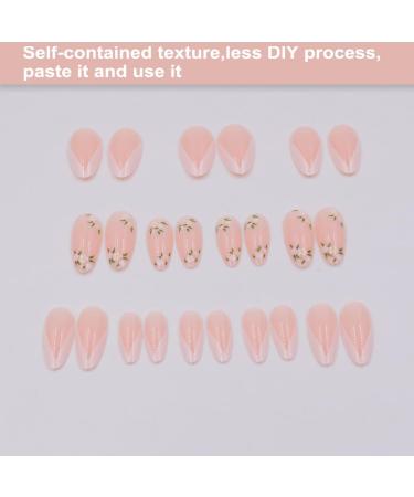 24-PCS French Tip Almond Press on Nails Medium Fake Nails Flower Pattern Design Coffin Press on Fake Nails Glossy False Nails Full Cover Acrylic Nails for Women & Girls - Buy Online on GoSupps.com