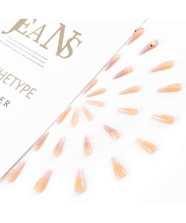 Sethexy Long Sparkle Ballerina False Nails | Nude Pink Bling Crystal Coffin | 24 St Acrylic Art Nail Tips for Women & Girls - Buy Online on GoSupps.com