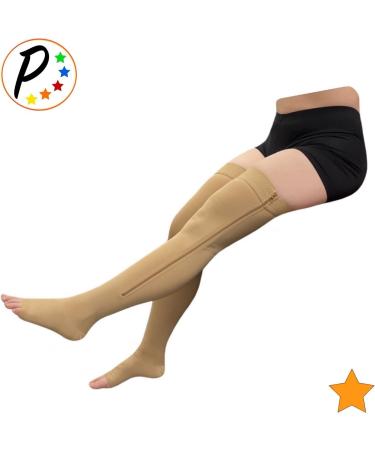 Thigh High Open Toe Compression Leg - 15-20 mmHg YKK Zipper Nude | International Shipping Available - Buy Online on GoSupps.com