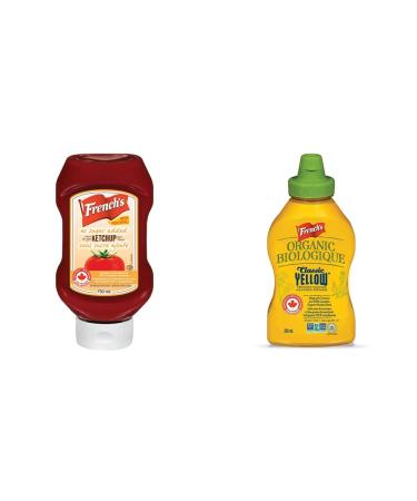 French's 100% Canadian Tomato Ketchup No Sugar Added 750ml & Organic Classic Yellow Mustard 325ml Ketchup + Classic Yellow Mustard