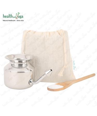 HealthAndYoga(TM) SteloKleen Superior Neti Pot Learner - Improver Kit - Unbreakable Stainless Steel Pot - Smooth Leak Plug Nose Tip - Pure Salt 25 Pieces - Buy Online on GoSupps.com