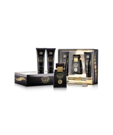 New Brand Perfumes Gold by New Brand for Men - 4 Pc Gift Set 3.3oz EDT Spray 4.3oz Shower Gel 4.3oz After Shave 0.5oz EDT Spray