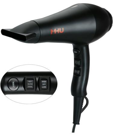 MHU 2nd Generation Pro Salon 1875W Fast Drying Hair Dryer Low Noise Ionic Ceramic Blow Dryer 2 Speed and 3 Heat Settings Ac Infrared Heat with Concentrator & Diffuser Black - Buy Online on GoSupps.com
