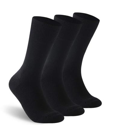 Facool Diabetic Socks for Men Women Merino Wool Non-Binding Top Crew Socks with Cushion Sole Seamless Toe 3 Pairs Black X 3 X-Large