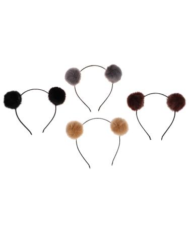 4pcs Cat Ears Pompom Headband for Girls - Stylish Hair Accessories in Grey Black & Camel - Buy Online on GoSupps.com