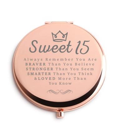 Gifts for 15 Year Old Girls 15th Birthday Gifts for Teen Girls Rose Gold Compact Cute for Purse Travel Folding Hand Mirror for Sister Daughter Niece Teen Girls Granddaughter