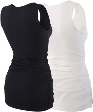 ZUMIY Maternity Nursing Top - Women's Cotton V Neck Ruched Waist Double Layered Tank - M Black+white/2-pk - Buy Online on GoSupps.com