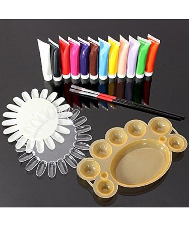 Bluelover 12 Colors 3D Nail Art Acrylic Paint Brush Palette Tool Set - Buy Online on GoSupps.com