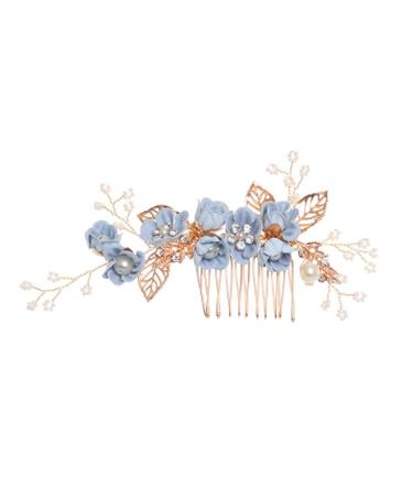 Minkissy Wedding Hair Comb Pearl Crystal Decor Clip Pin Rhinestone Flower Wedding Hair Accessories for Bride Bridesmaid Blue - Buy Online on GoSupps.com