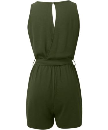 Stylish Women's V-Neck Tropical Wide Leg Jumpsuit - Summer Fitness Romper with Shoulder Tie & Steered Buttons - Green - Buy Online on GoSupps.com