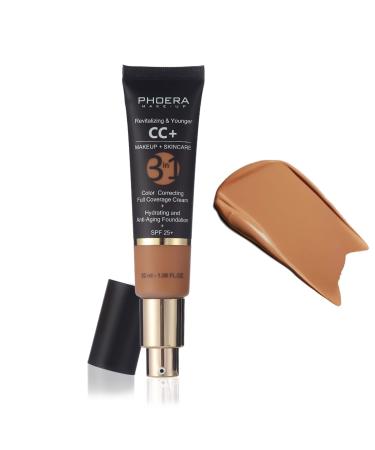 Lezero Moisturizer CC Cream for Face with SPF 25+  Color Correcting Cream  Physical Sunscreen Full-Coverage Foundation Makeup for Reduce Wrinkles  Anti Aging Hydrating Serum  1.08 oz (180 Tan)
