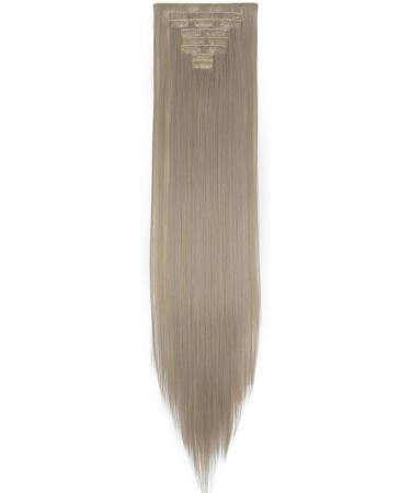 8pcs 26 Inch Ombre Mix Clip-In Hair Extensions | Silky Straight Ash Blonde & Silver Gray Synthetic Hair Pieces - Buy Online on GoSupps.com