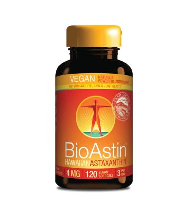 Nutrex Hawaii BioAstin Hawaiian Astaxanthin 4mg 120 Vegan Softgels Lab Tested Vegetarian Gluten-Free Soy-Free Non-GMO