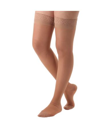 Absolute Support - Compression Stockings for Women Plus Size 15-20 mmHg Airplane Travel Fly with Silicone Border - Compression Socks Thigh High Women 15-20mmHg for Office Work - Beige, 3X-Large 3X-Large Beige