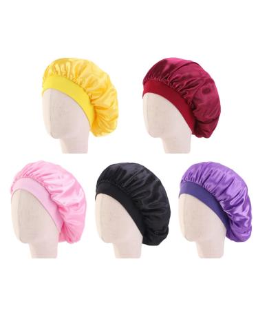 LEORX 5pcs Children Satin Sleeping Cap Set - Soft Bonnet with Wide Elastic Band for Kids (Yellow Purple Black Pink Red) - Buy Online on GoSupps.com