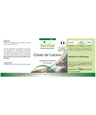 Fairvital Calcium Citrate 300mg - Vegan High Dosage - 90 Tablets - Pure Substance - Buy Online on GoSupps.com