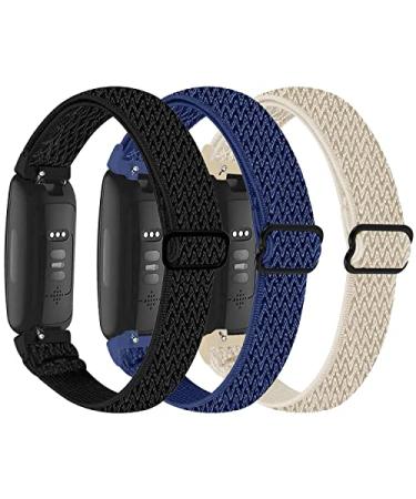 Nigaee 3 Pack Elastic Nylon Bands & Lace Silicone Bands Compatible with Fitbit Inspire 3/Inspire 2/Inspire HR/Inspire Adjustable Breathable Replacement Straps Soft Nylon Loop & Slim Silicone Wristbands for Women Men