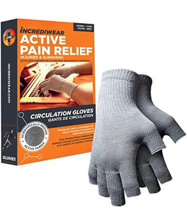 Incrediwear Fingerless Circulation Gloves Arthritis Gloves, Grey Small (1 Pair)