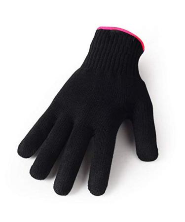 Heat Resistant Glove for Hair Styling, Curling Iron, Flat Iron and Curling Wand, Black, Pink Edge, 1 Piece