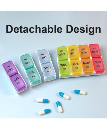 Detachable Weekly Pill Box Organizer - 7 Day 2 Times a Day - 14 Compartments - Travel Pill Holder for Vitamins and Medication - Rainbow B - Buy Online on GoSupps.com