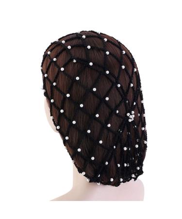 Chuyix snoods for women hair network pearl crochet network mesh hair network 1pcs pearl hair network sleeping hair nets crochet hairnet dutt network hair network bun hairstyle help fabric knot for women girl m black