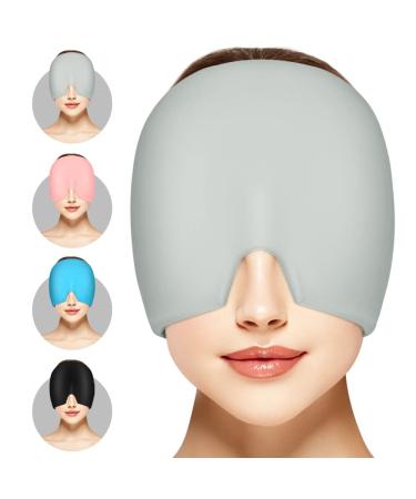 ACWOO Migraine Relief Cap Reusable Cold Hot Therapy Migraine and Headache Relief Cap Single-Sided Gel Ice Hot Head Wrap for Chronic Migraine Tension Headache Sinus Stress Puffy Eyes (Grey)