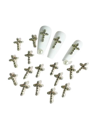 20 pieces of rhinestones nails loop nail art charms cross-nail trailer for nails bear butterfly nail gemstones for nail design nail decoration nail accessories DIY craft (cross (gold)))