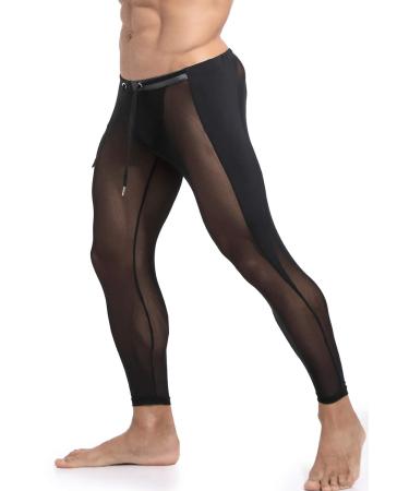 MIZOK Men's Mesh Yoga Pants See Through Compression Tights Workout Leggings Medium Black