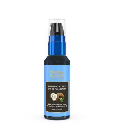 Blue Nectar Coconut Sunscreen SPF 50 Lotion | No White Cast Plant Based Sunscreen with Vitamin C for Glowing Skin (18 Herbs 1.6 FlOz)