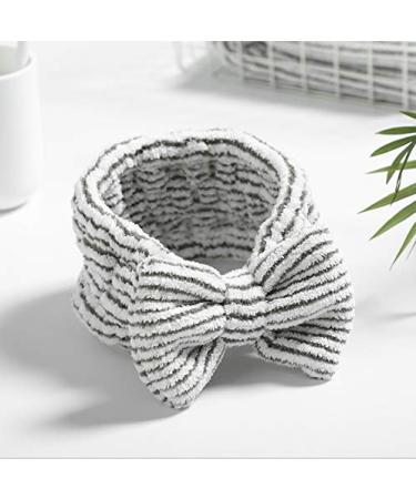 Gangel Cute Bow-Knot Elastic Noble Charcoal Fibre Wash Headbands Bow-tie Make up Hair Bands Coral Velvet Cosmetic Hairwrap Stripe Soft Coral Fleece Head scraf Durable Headwrap For Spa Shower Washing Face for Women and Gi...