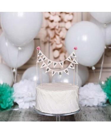 Yilang Retro Wedding Cake Topper - Handmade Ivory Pennant with Pink Rose for Weddings & Birthdays - Buy Online on GoSupps.com