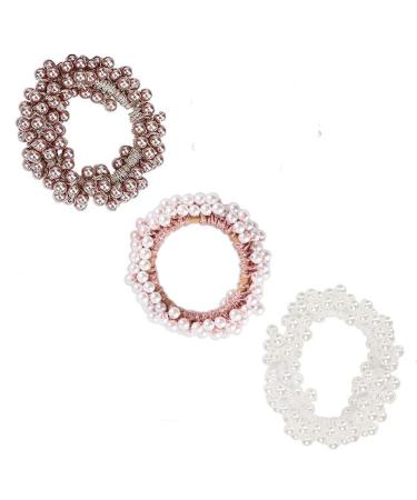 Kaiaiwluo pearls hair tie 3 pieces of hair tie with pearl ponytail owners pearl bracelet elastic hair accessories hair scrunch pearl for women and girls