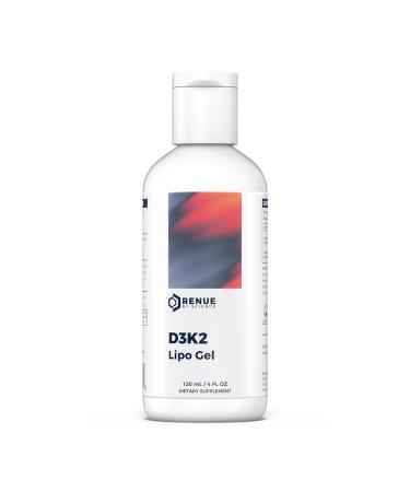 Renue By Science Vitamin D3 K2 Gel | High Strength Liposomal D3 K2 Supplement | 120ml Vitamin D K2 Gel - 2500IU Vitamin D3 & 200mcg Vitamin K2 per Serving | Non-GMO & Allergen Free | Made in The USA