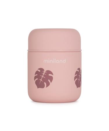 Miniland Food Thermy Mini Leaves.280ml insulation container for baby porridge and solid food made of high -quality steel old pink 89444 Leaves 280 ml