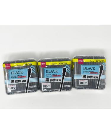 Spiral Black Cotton Swabs Paper Axis One-Touch Case 200 Pieces Unidad x 3 Set