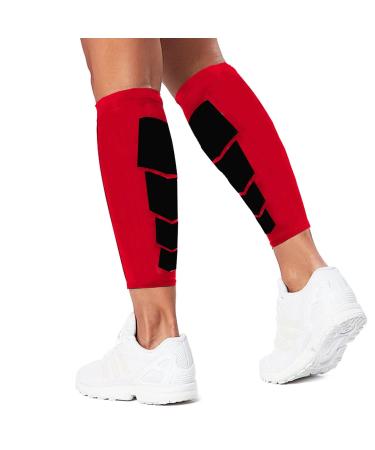 Gemx Calf Compression Sleeve Men & Women (1 Pair) Footless Calf Sleeves for Shin Splints Support Breathable Neoprene Fabric Shin Sleeves for Calf Support Ideal For Running Cycling & Hiking XL (Calf Power) Red