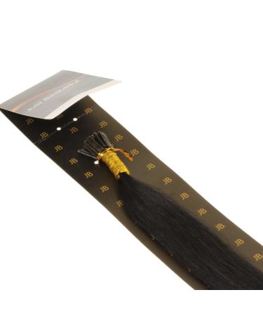 hair2heart 25 x Microring I-Tip Extensions made of real hair 60cm 1g strands straight - color 1 black