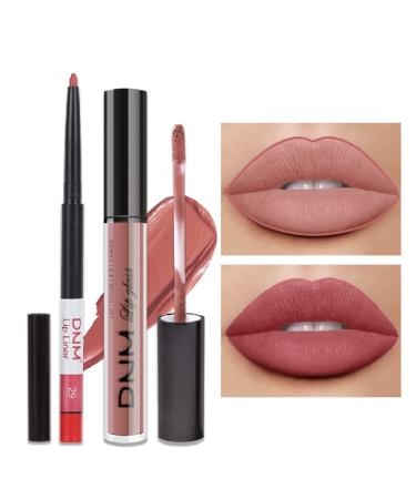 evpct 2Pcs Nude Pink Matte Lip Liner and Lipstick Pencil Makeup Set DNM Brown Liquid Lipstick Lip gloss Stain Set Long Lasting Waterproof labiales mate 24 horas originales matte larga duracion 24 29 0.21 Fl Oz (Pack of ...