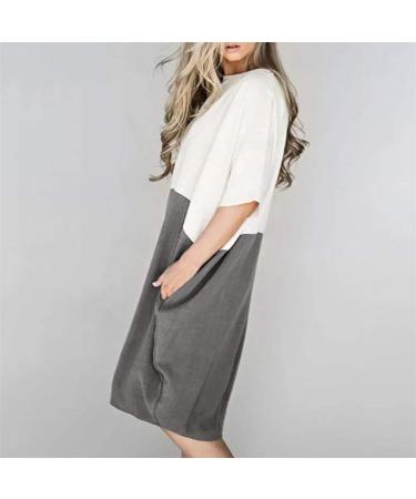 Quealent Women's Baggy House Dress Plus Size with Pockets | O-Neck Short Sleeves Casual Loose Cotton Vintage Dress in Gray - Buy Online on GoSupps.com