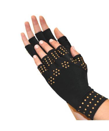 North American Health + Wellness Magnetic Arthritis Therapy Fingerless Compression Gloves Black Large
