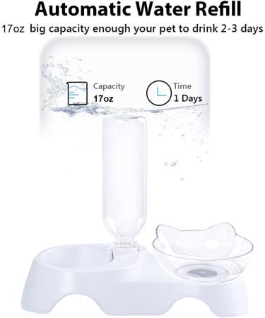 MILIFUN Double Dog Cat Bowls - Tilted Water Food Bowl Set with Automatic Waterer Bottle - Buy Online on GoSupps.com