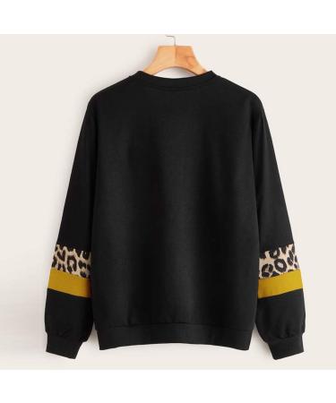 Bigfanshu Women's Dresses Leopard Print O-Neck Blouse Tops Cotton Long Sleeve Sweatshirt Yellow - Buy Online on GoSupps.com