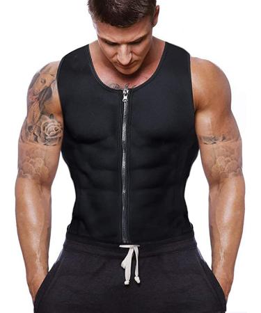 Gowhods Waist Trainer Sweat Vest for Men,Hot Neoprene Sauna Tank Top Vest with Zipper,Gym Workout Suit Zipper Medium