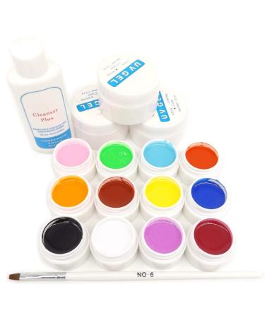 Warm Girl 12 Color UV Gel Builder clear pink white Gel Cleanser Plus Brush UV Nail Art Set