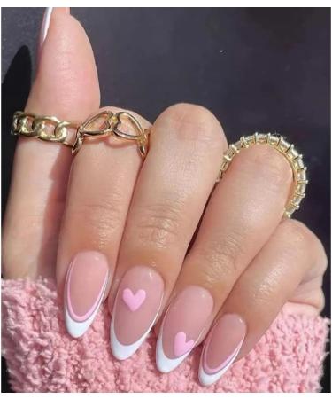 Valentine's Day False Nails Pink Heart Press on Nails Almond Stick on Nails French Short Fake Nails 24pcs for Women and Girls (Color : Pink Size : 26 Piece Set) - Buy Online on GoSupps.com