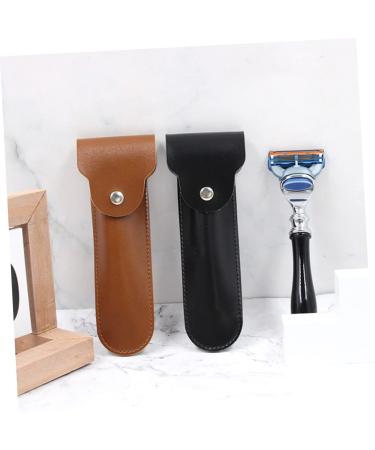 FRCOLOR Leather Shaver Storage Cover - Travel Razor Case & Pouch for Safety Razors | Handmade Compact & Stylish | Perfect Gift for Dad - 16.5x4.2CM Black - Buy Online on GoSupps.com